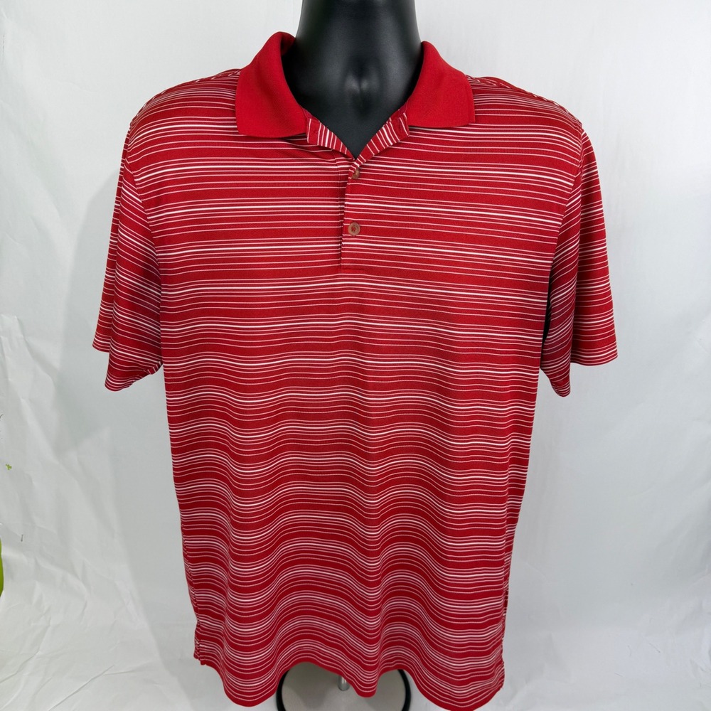 Nike Golf Dri-Fit Red White Stripe Polo Shirt Men's Large Golf Shirt - Picture 6 of 9